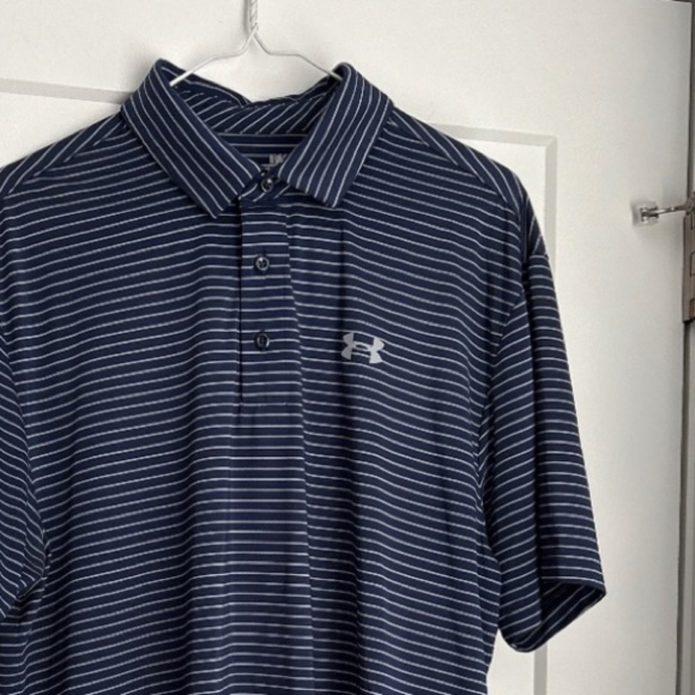3 for $27! | UNDER ARMOR | Men’s Size L Navy Blue & White Polo Heatgear